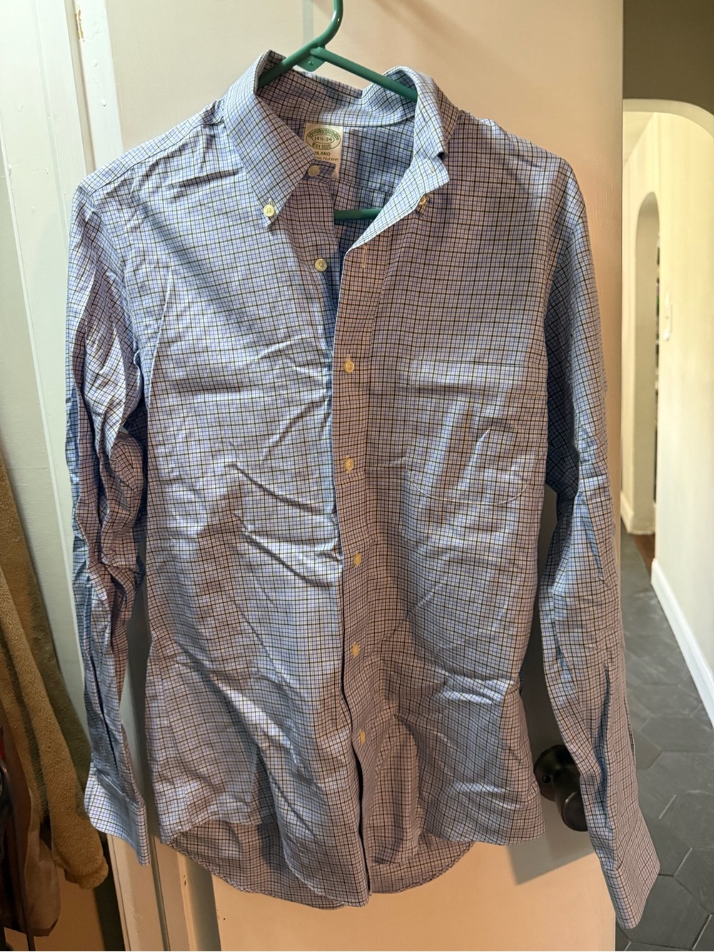 Brooks Brothers Men's Light Blue and Navy Check Dress Shirt